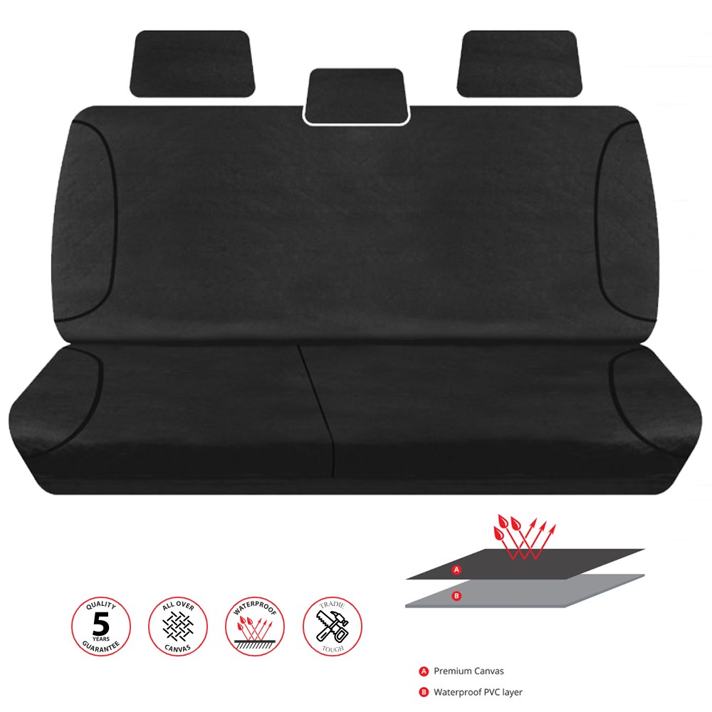 REAR SEAT COVER VW AMAROK (2H) ALL BADGES PAIR BLACK CANVAS 2011