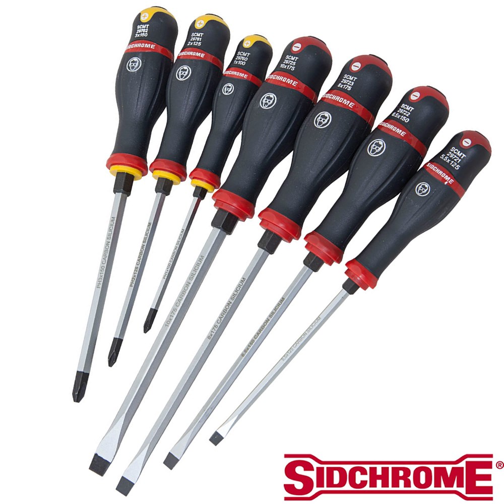 SIDCHROME SCREWDRIVER SET 7PC PRO TWIST SHOCK THRU TANG Collier Miller