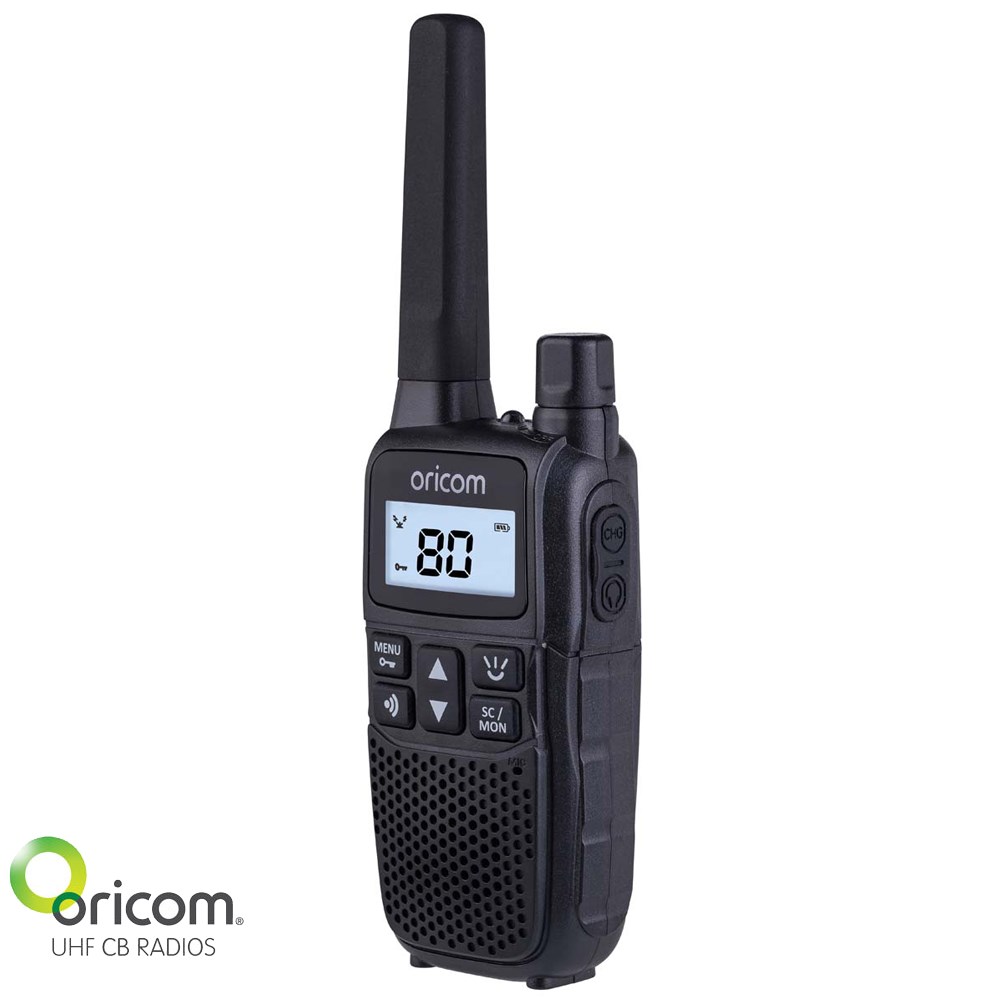 UHF CB RADIO 80 CHANNEL 2 WATT HANDHELD TWIN PACK RECHARGEABLE