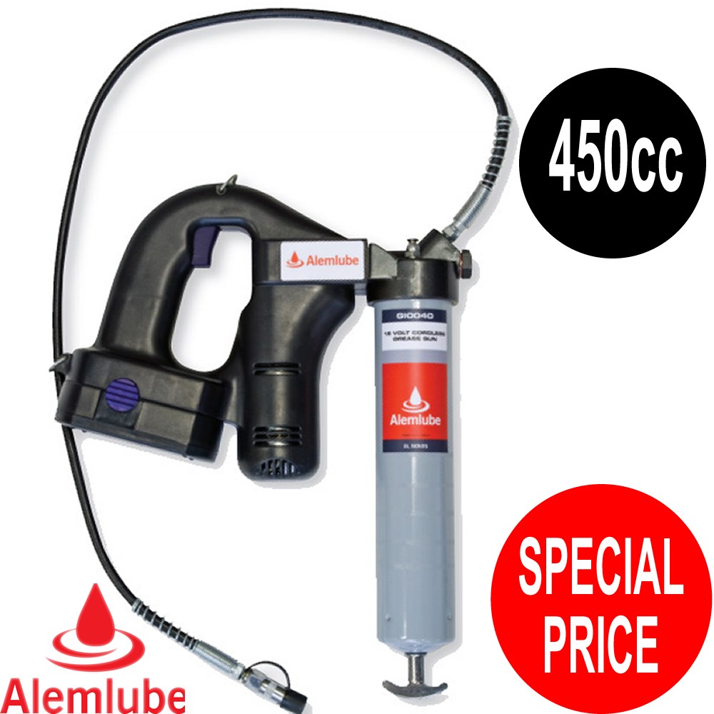ALEMLUBE GREASE GUN 18V CORDLESS WITH LIION BATTERIES 1 X 1500AH 1 X 3000AH Collier Miller