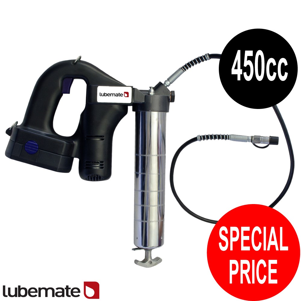 LUBEMATE GREASE GUN 18V NICAD BULK/450G CARTRIDGE 7,500PSI 2X BATTERIES Collier Miller