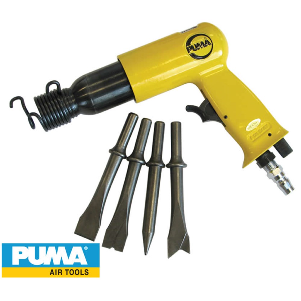 H.D AIR HAMMER WITH CHISELS PISTOL GRIP. WITH 4 CHISELS 15 CFM AIR USE